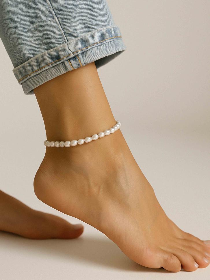 Браслет-анклет на щиколотку из натурального жемчуга (5428)
