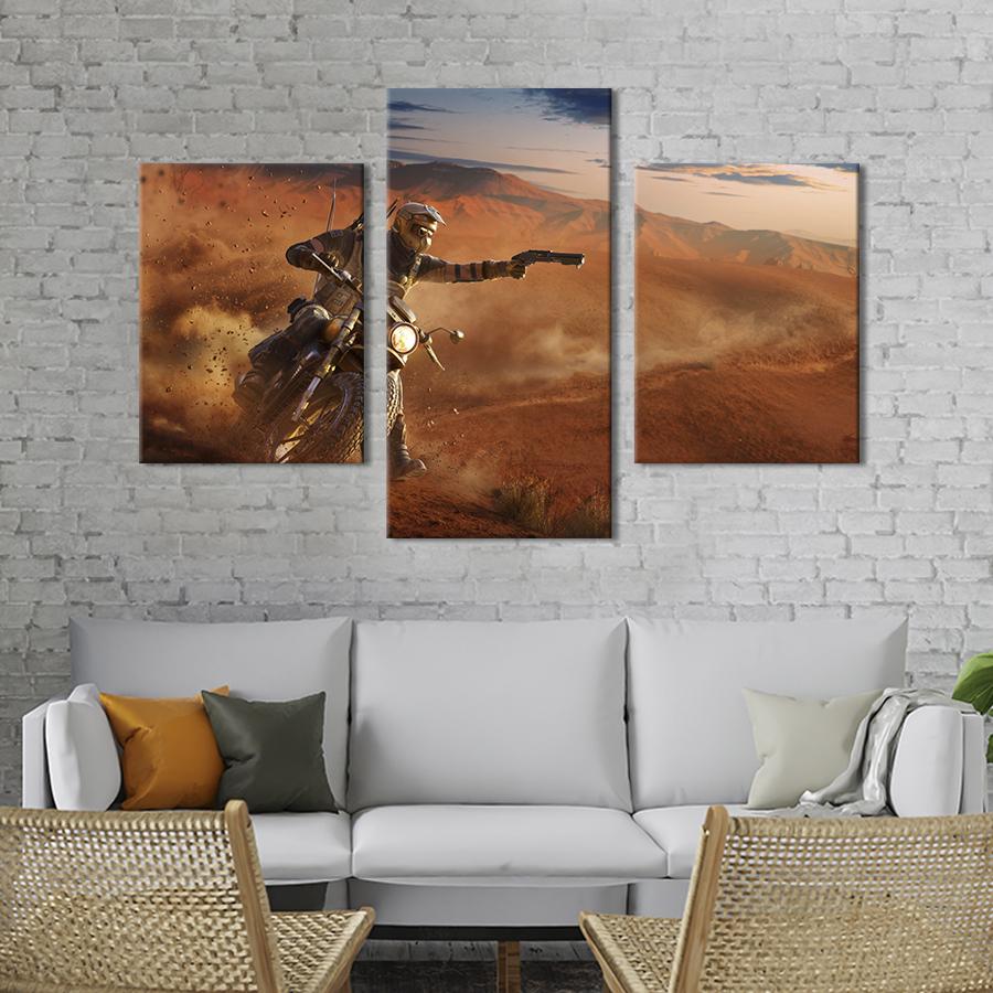 Картина на холсте триптих Оперативник на байке / Tom Clancy's Rainbow Six Осада 66x40 см (1530-32)