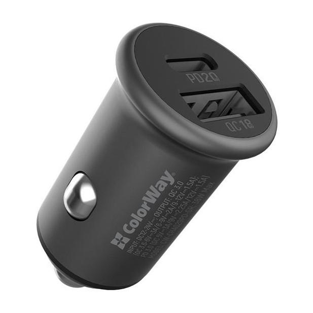 Зарядное устройство в авто ColorWay CW-CHA029PD-GR USB-C USB-A 38W PD 3.0/QC 3.0 Grey (35575558)