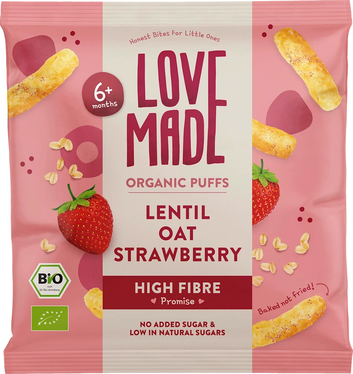 Мультизлаковые палочки Lovemade со вкусом клубники/малины и банана для детей с 6 месяцев 20 г