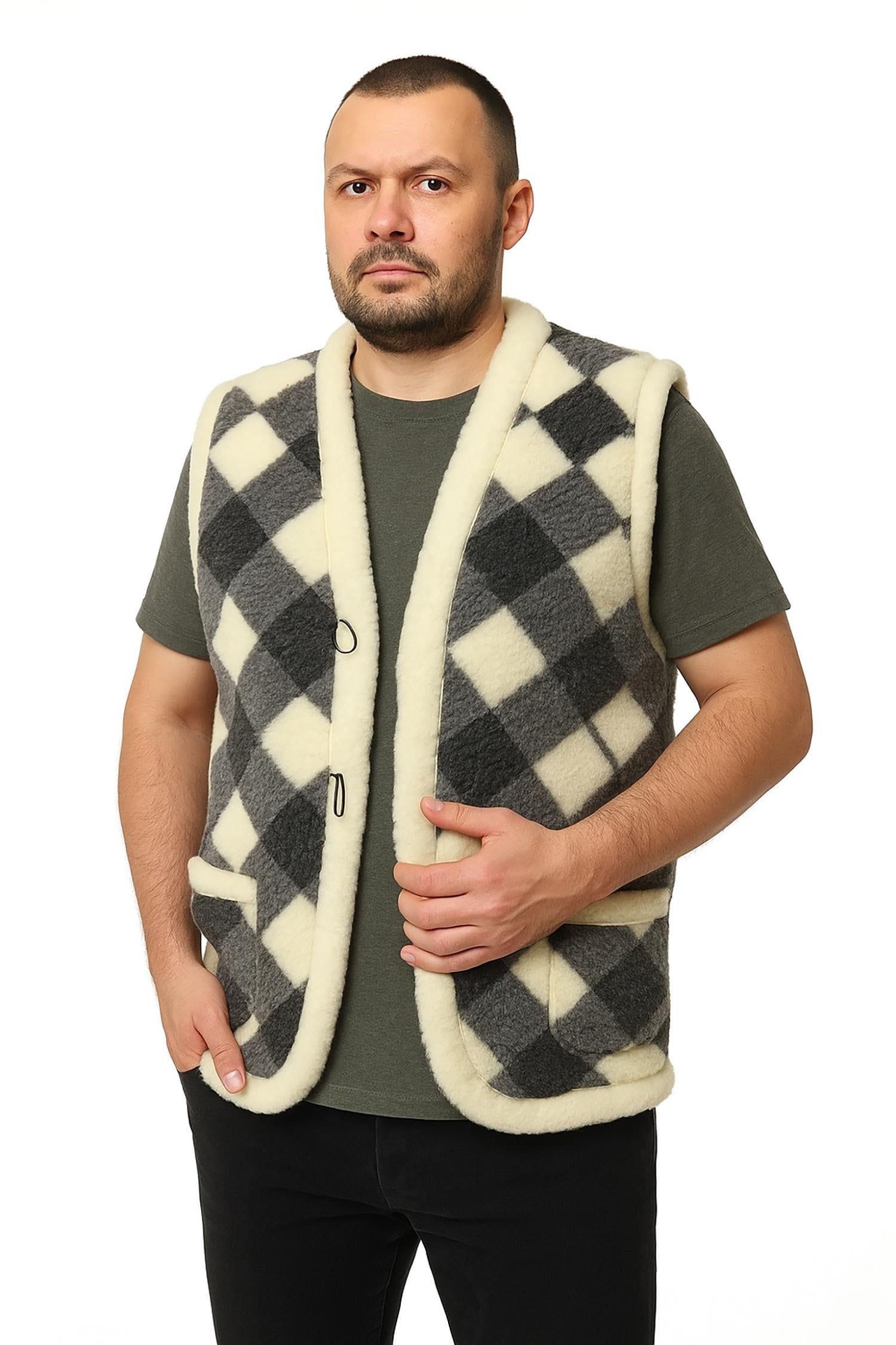 Жилетка чоловіча двостороння з овчини та візерунком 5XL