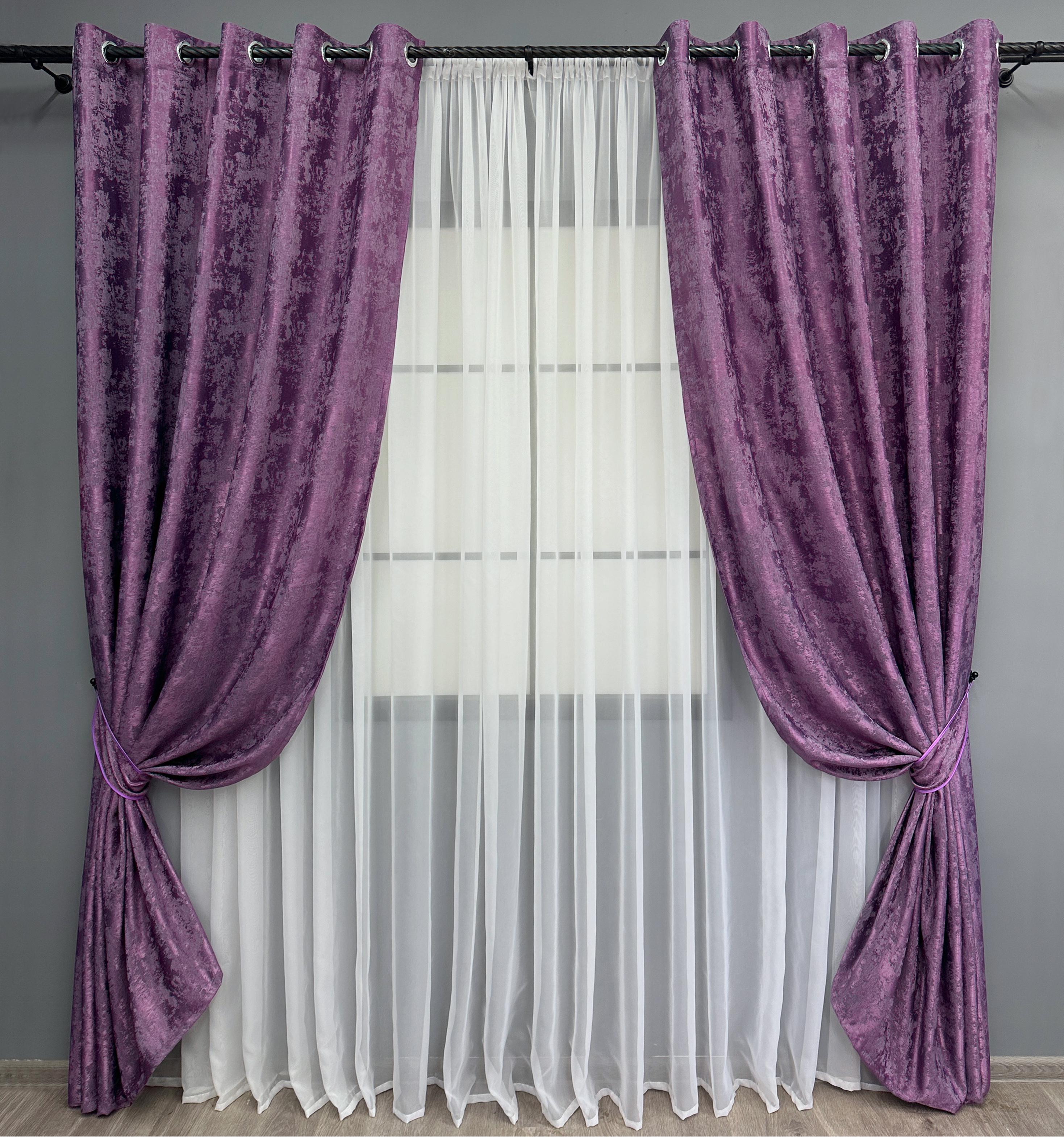 Комплект штор на люверсах VR-Textil Жаккард Sultan YL № 1547ш 150х250 см 2 шт. Фиолетовый (37-0255)