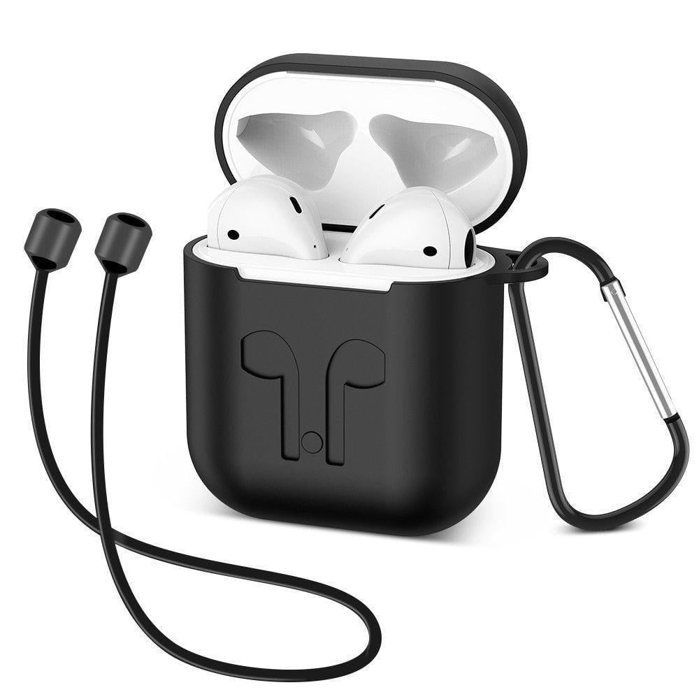 Набор Raxfly чехол для наушников AirPods 1/2 с карабином и шнуром-фиксатором Черный (961317967)