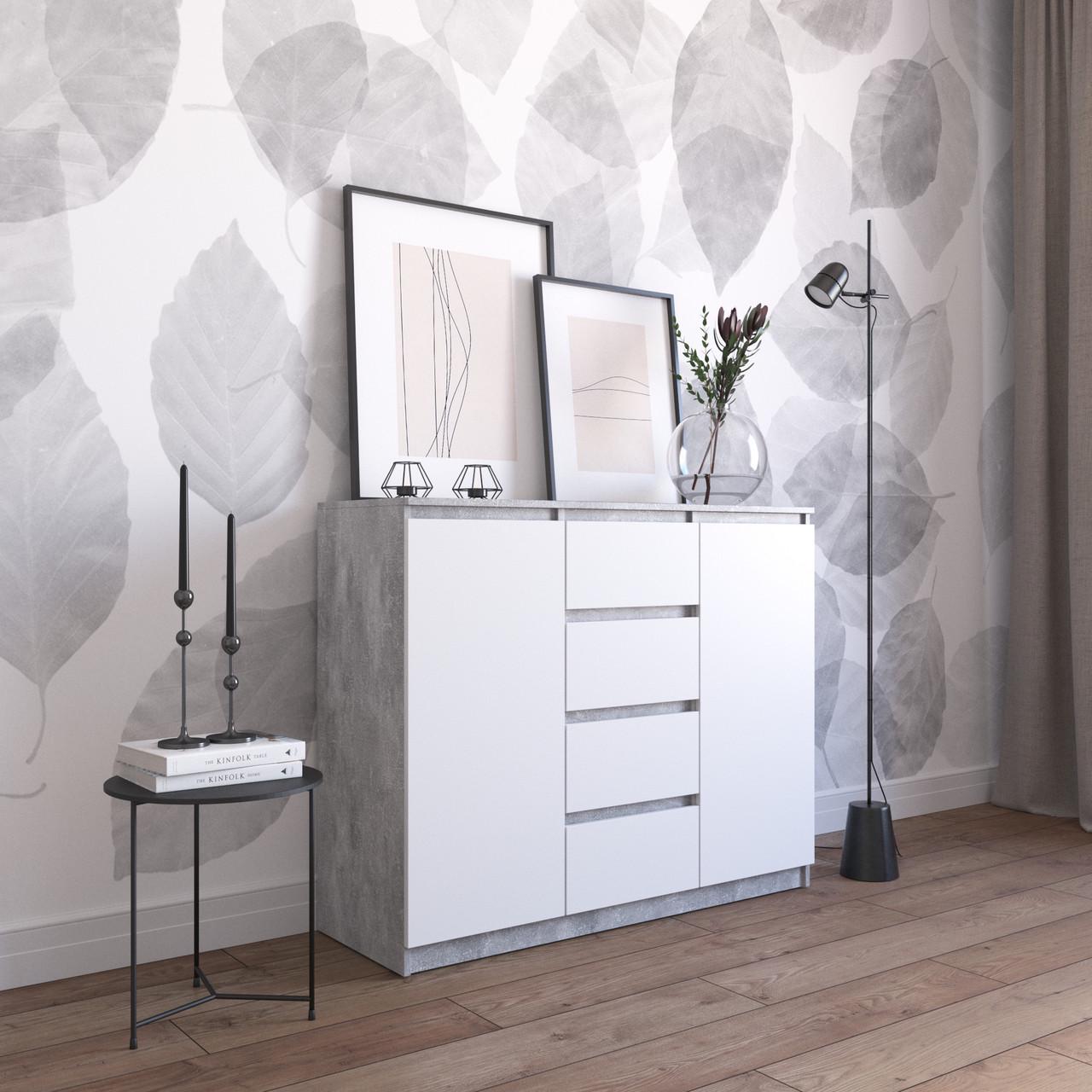 Комод с ящиками и отделениями с полками Вайс R-11 120х40х98 см Бетон/Белый фасад (30409019) - фото 1