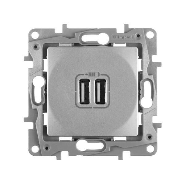 Розетка USB Legrand 672494 Etika пластиковая для врезного монтажа Алюминиевый