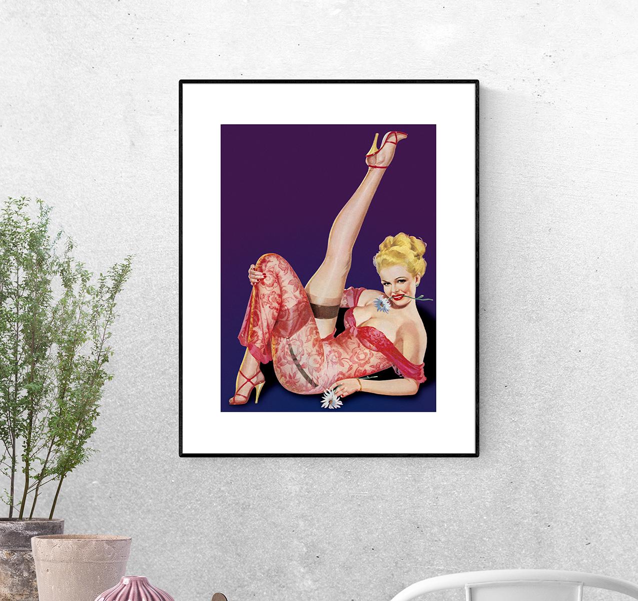 Постер Pin Up блондинка с цветком формат А-4 (pin_up0030005_Poster)