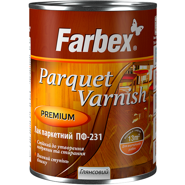 Лак паркетный ПФ-231 Farbex бесцветный глянцевый 2,5 л Лак паркетный ПФ-231 Farbex бесцветный глянцевый 2,5 л