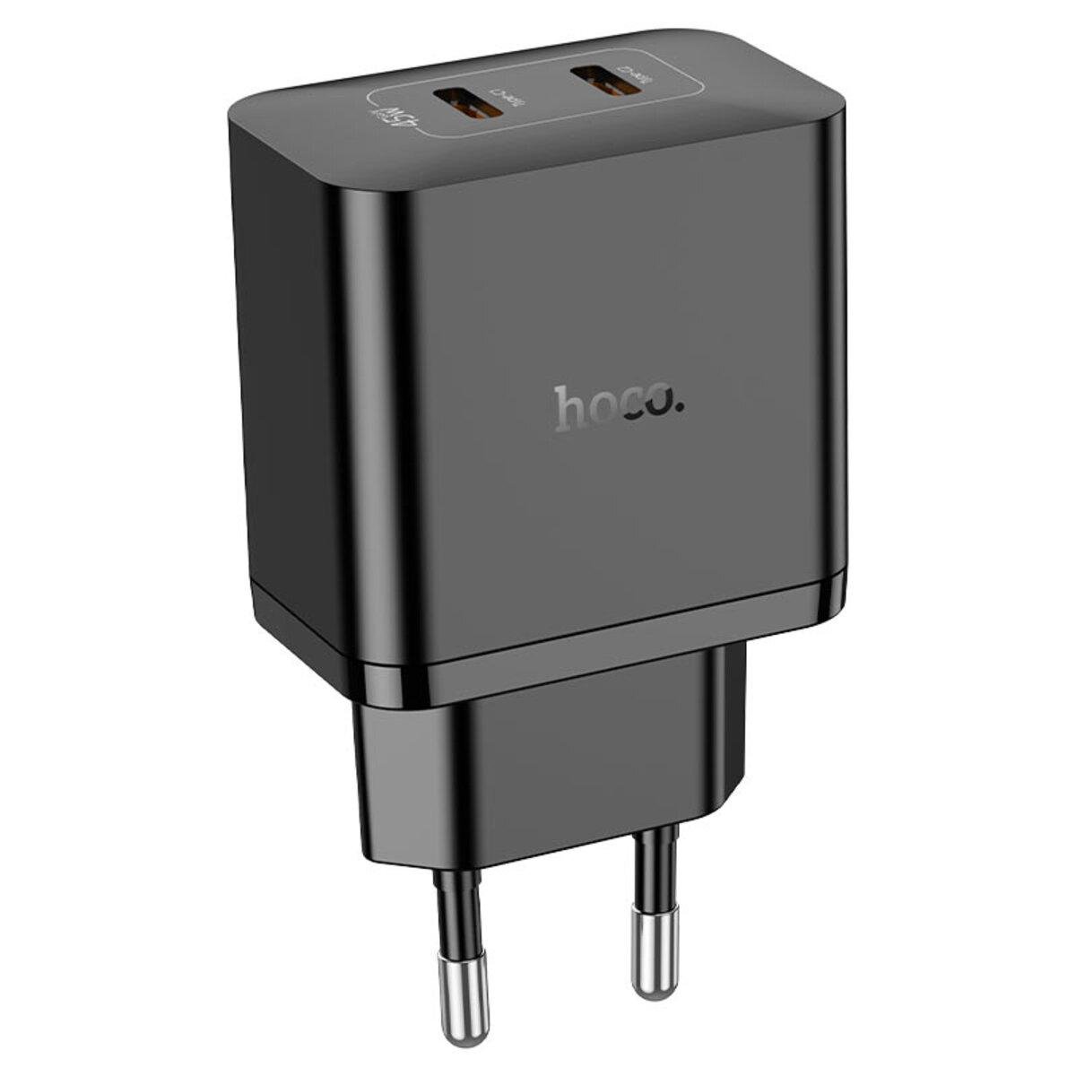Зарядний пристрій Hoco N35 Streamer Dual-Port PD45W GaN 2xType-C Charger EU Black (6931474797193)