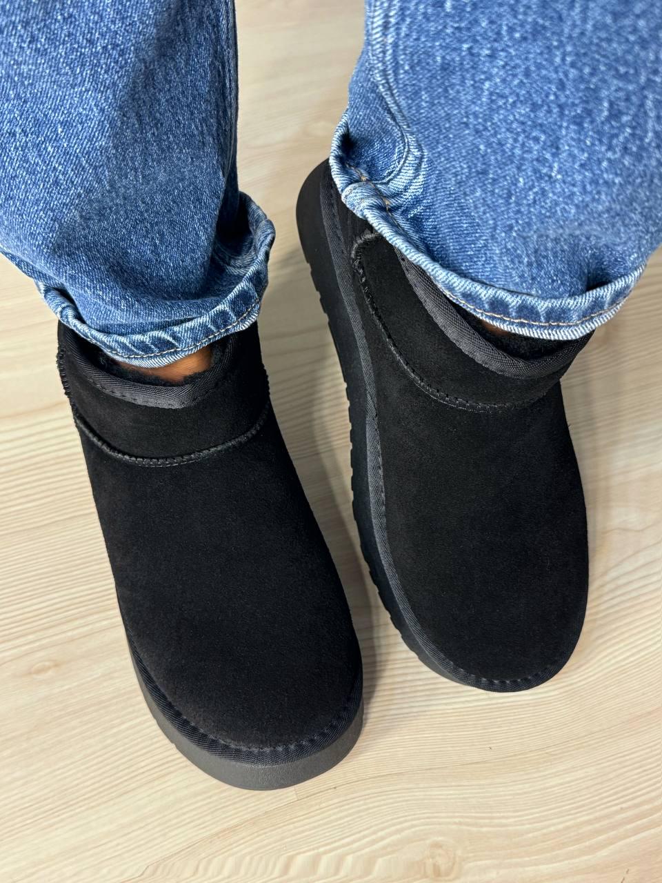 Угги женские Hengji 25-1 натуральная замша короткие на высокой подошве р. 37 Черный (5101) - фото 8