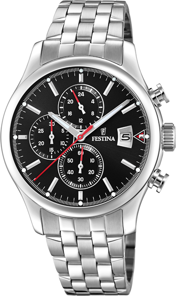 Наручные часы мужские Festina F20374/3 Timeless Chronograph со стальным корпусом WR 100 м и черным циферблатом