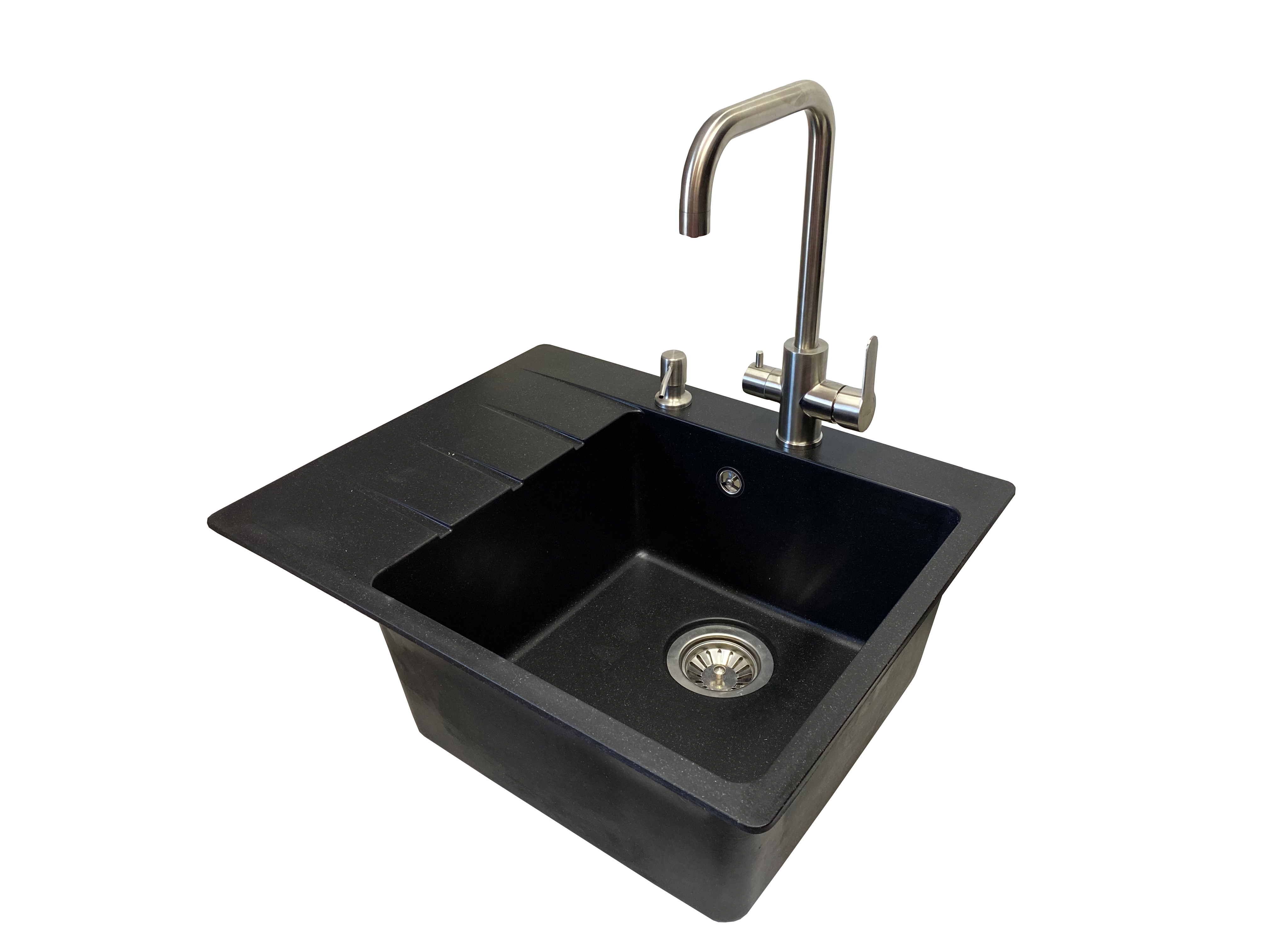 Мийка кухонна VECTOR Forest 62x50 см чаша праворуч/змішувач з підключенням до фільтру/дозатор/сифон Чорний (513e1df0)