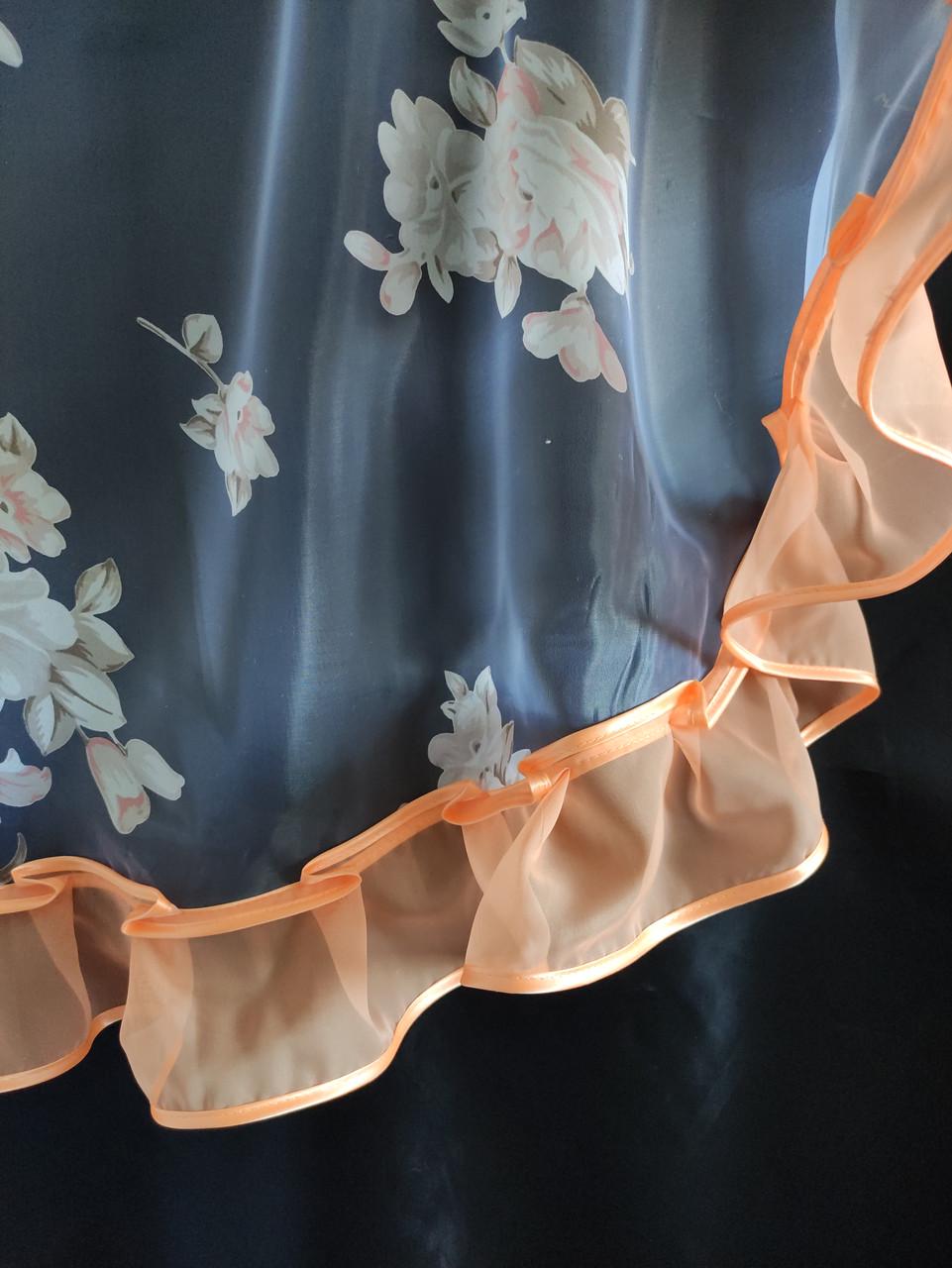 Тюль кухонная Ирис из двух частей органза и шифон 300х140 см Белый с персиковым (уо-005) - фото 2