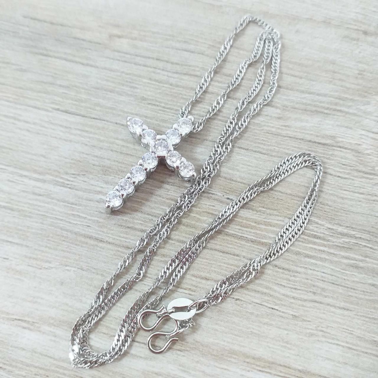 Подвеска в форме крестика на цепочке Серебристый (KG-11165)