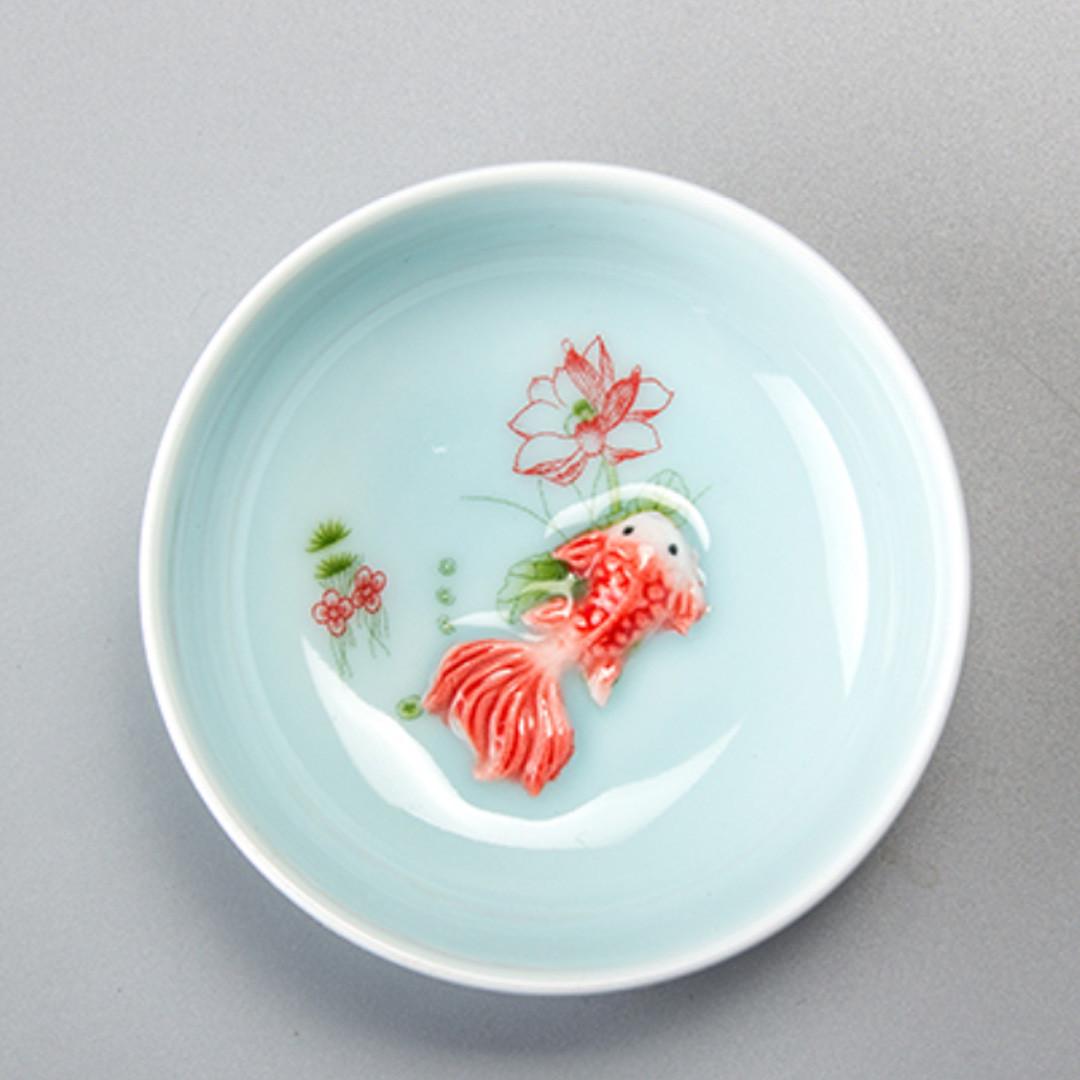 Пиала для чая с рыбкой керамическая 60 мл Голубой - фото 3 Пиала для чая с рыбкой керамическая 60 мл Голубой - фото 3