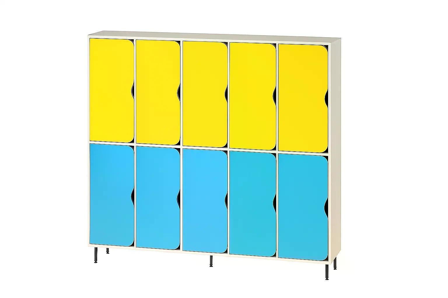 Шкаф 10-секций DS-56 на металлических регулируемых опорах Желтый/Синий