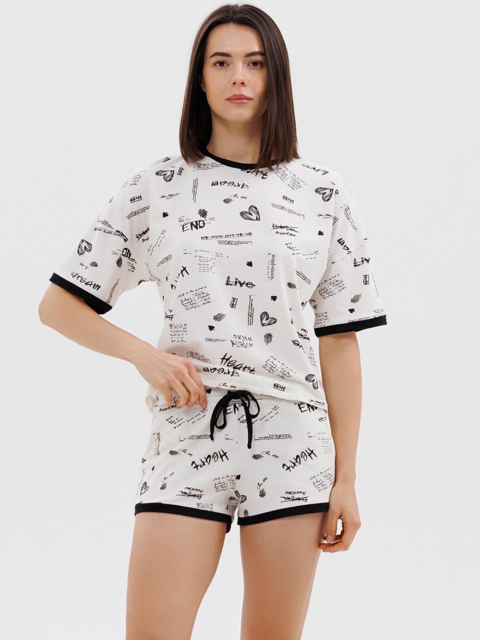 Піжама жіноча Roksana футболка/шорти бавовна з принтом L Білий/Чорний (2518048260) - фото 5 Піжама жіноча Roksana футболка/шорти бавовна з принтом L Білий/Чорний (2518048260) - фото 5