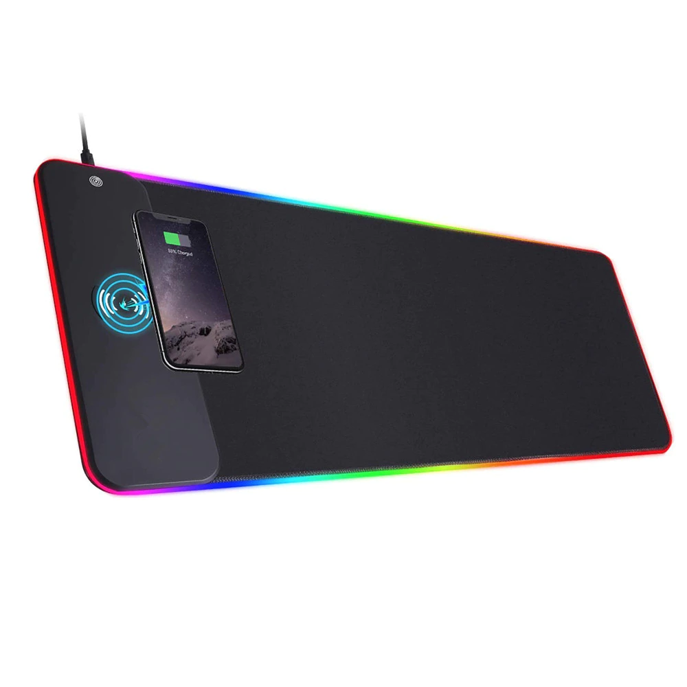 Ігровий килимок Gaming mouse pad з RGB підсвічуванням і бездротовою зарядкою 30х80 см Чорний - фото 2