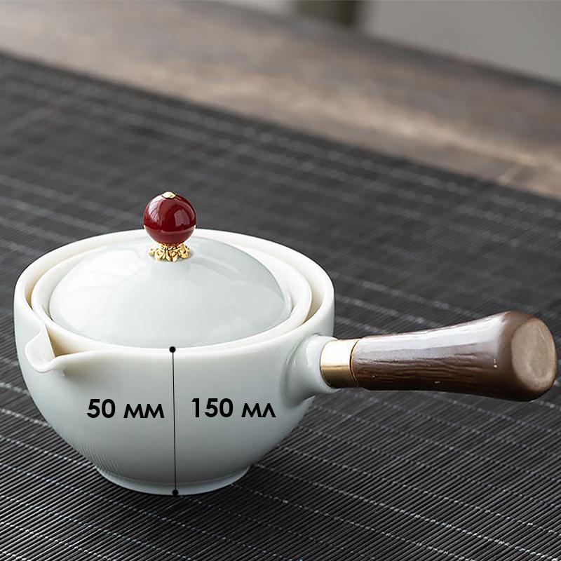 Набор для чайной церемонии дорожный керамический White Gray/Blue - фото 6 Набор для чайной церемонии дорожный керамический White Gray/Blue - фото 6