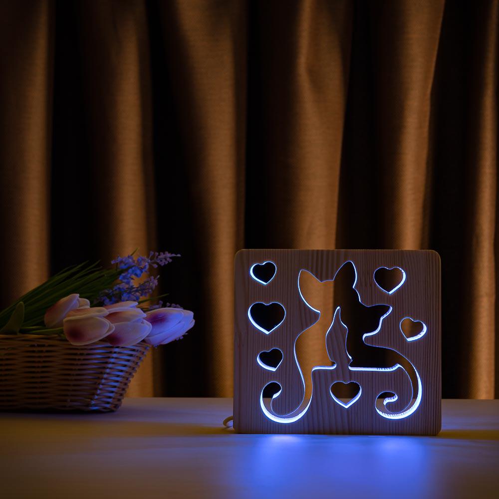 Светильник-ночник LED RGB Коты и любовь из дерева с регулировкой цвета (1020360)