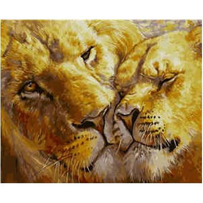 Набор для росписи по номерам Strateg Влюбленные львы 40х50 см (VA-1766-mt)