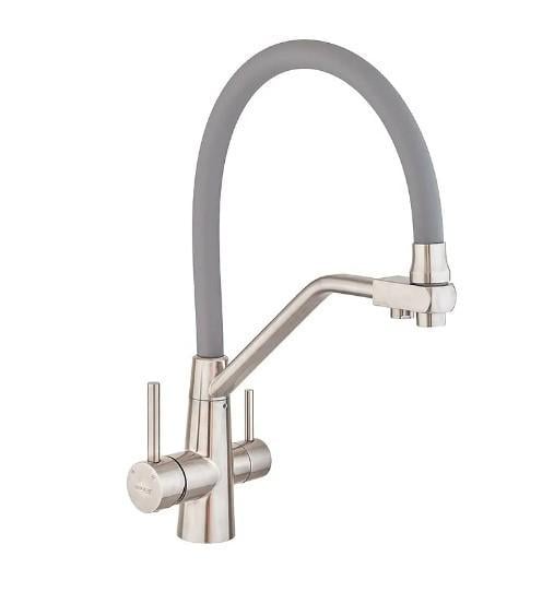 Смеситель для кухни MIXXUS FUL-021 с серым силиконовым изливом (MI6020)