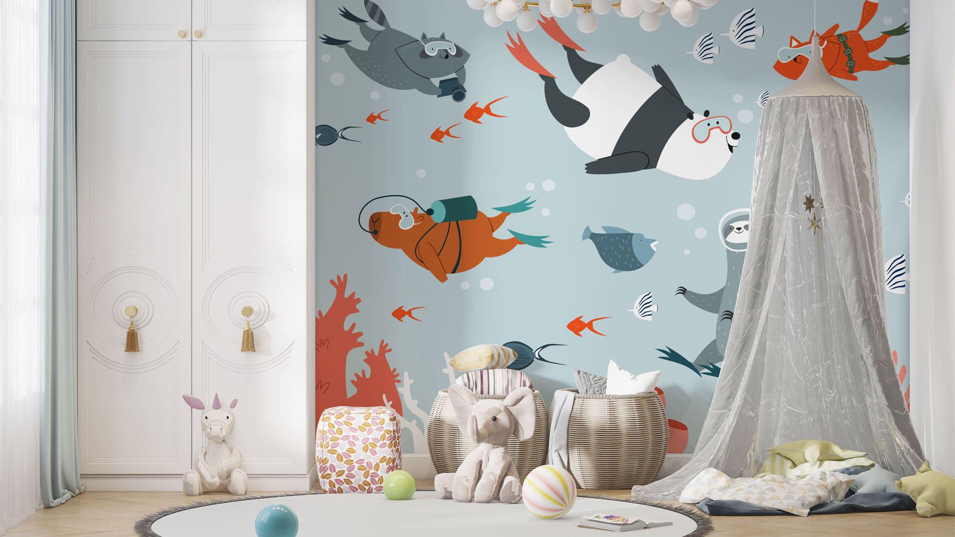 Фотообои флизелиновые Styleo Print-walls Подводное приключение друзей 0859 350х270 см (Pw-0859/3)