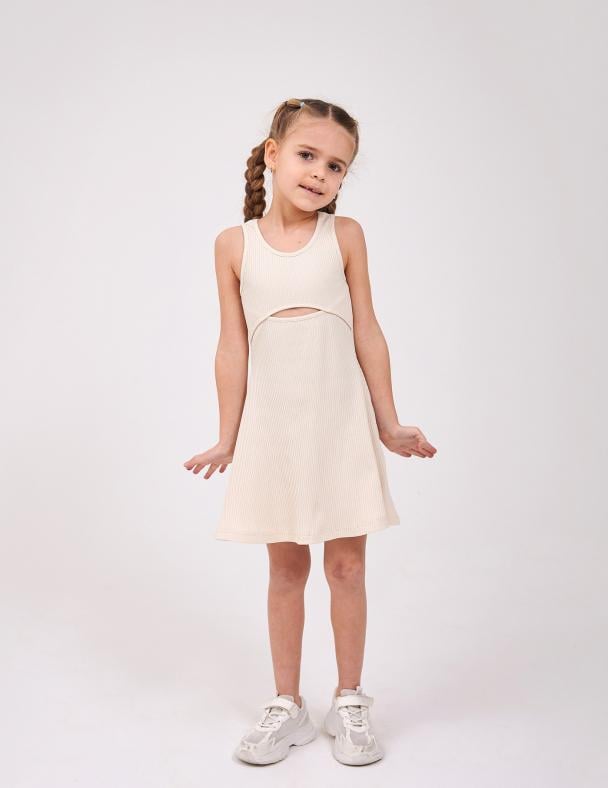 Сарафан для дівчинки Smil Рубчик 128 см Світло-бежевий (120473-1)