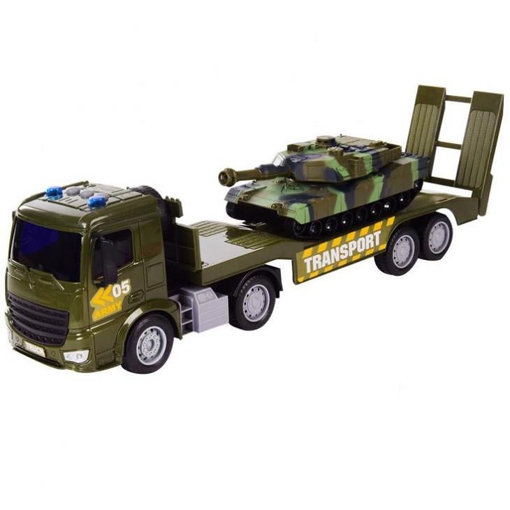 Игрушечная техника военная Грузовик с Танком 1:18 со светом и звуком 38 см Зеленый (28443327)