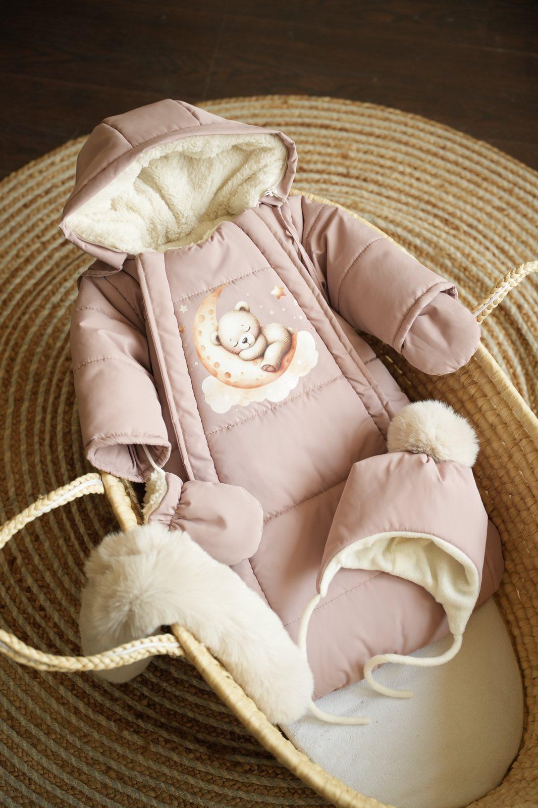 Комбинезон-мешочек с шапочкой на выписку зимний 0-6 мес. Капучино (9058) - фото 4