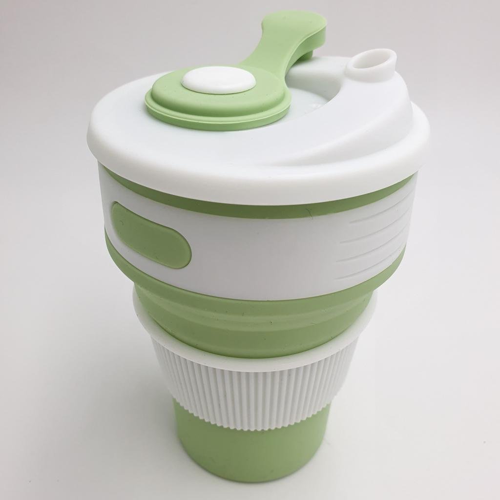 Чашка силиконовая Collapsible складная с герметичной крышкой и поилкой 350 мл Салатовый - фото 6