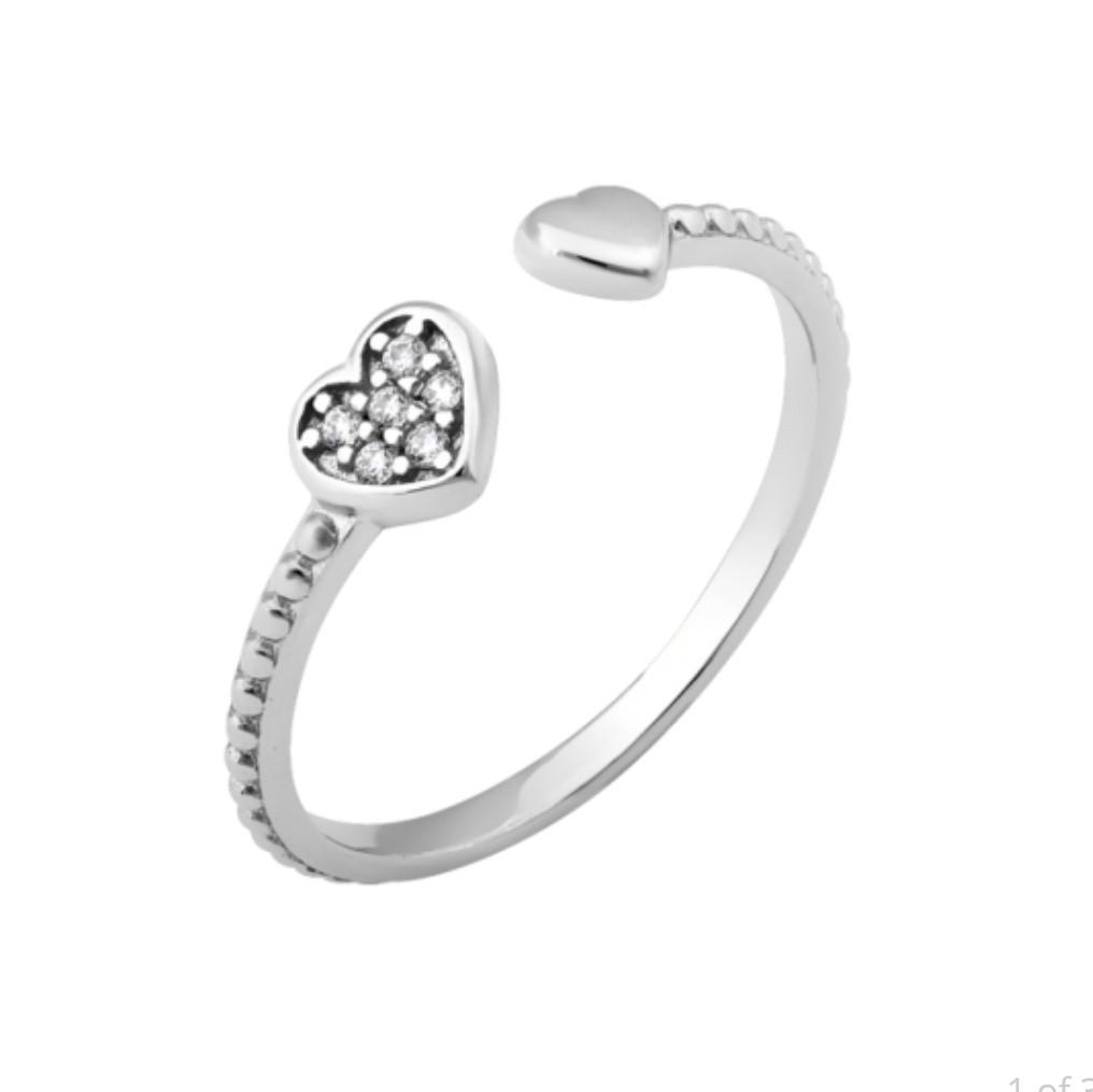 Кольцо два сердца серебро 925 пробы родированное 0,82 г р. 13-14 (лк0191р)