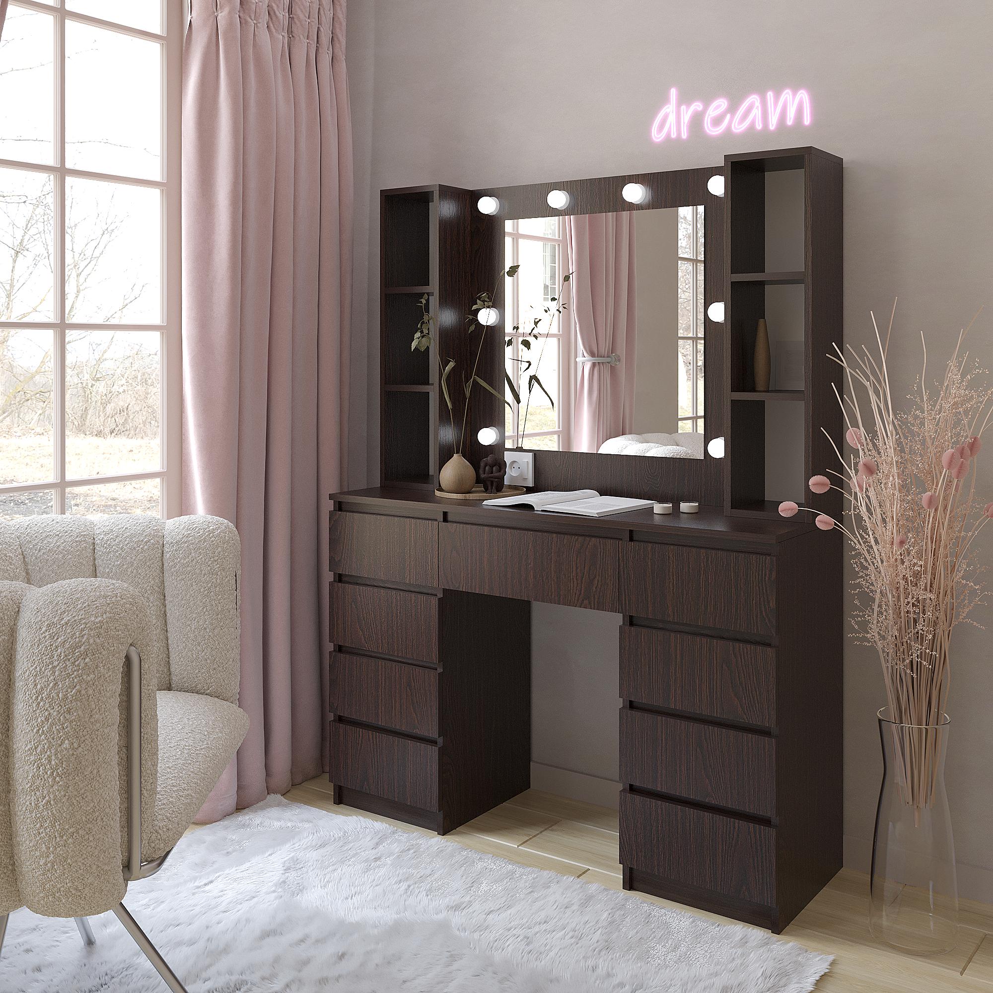 Туалетный столик с подсветкой ТЗ-Лайт Дабл 1600х1200х400 мм Венге Магия Туалетный столик с подсветкой ТЗ-Лайт Дабл 1600х1200х400 мм Венге Магия