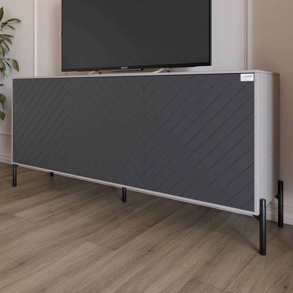 Тумба под телевизор Lion Амарант с черными металлическими ножками 168x40x76,5 см Кашемир/Графитный (000-000-2361)