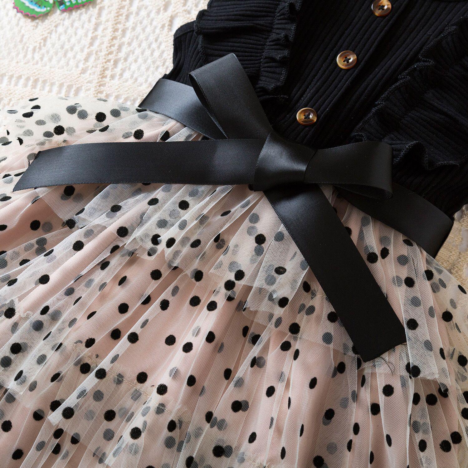Сукня святкова дитяча KatyKids Євгенія пишною спідницею в горох 110 см Чорний з бежевим (11056360600) - фото 3