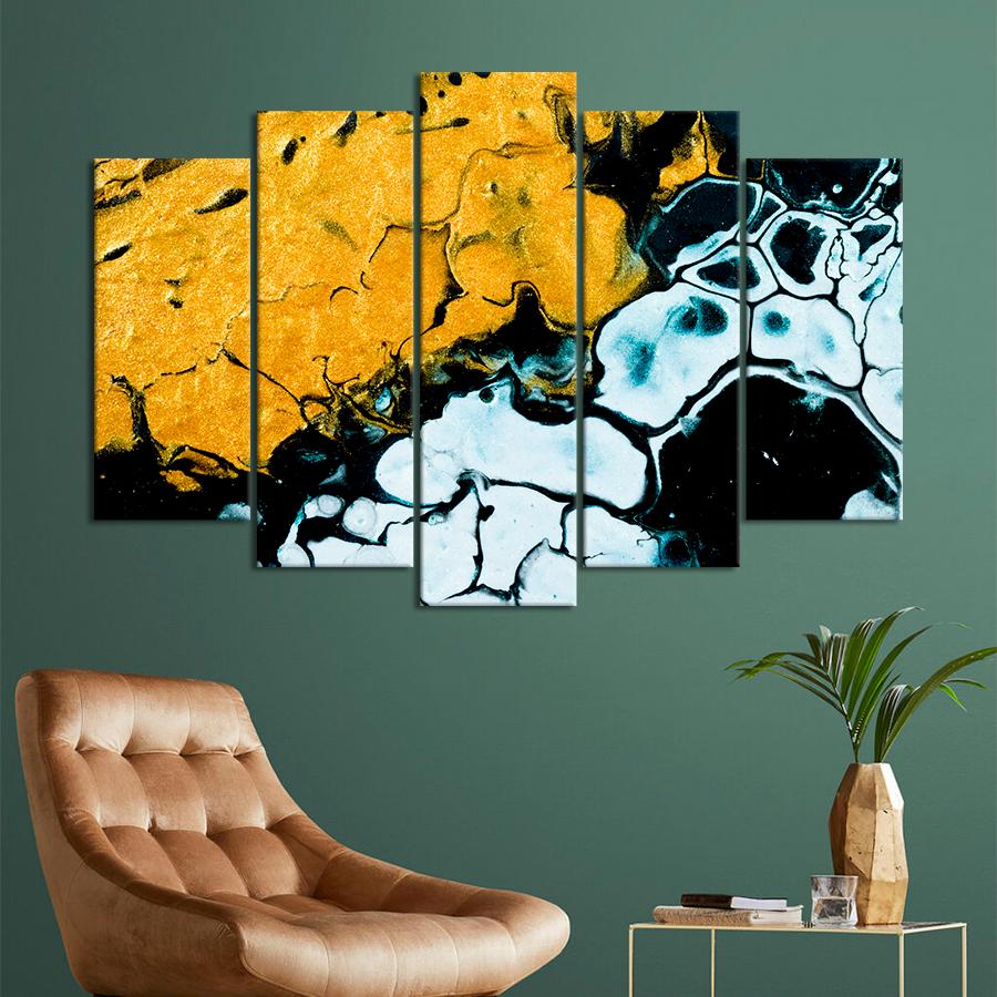 Картина абстракция Чёрно-жёлтая мраморная текстура 112x68 см (A911-5)