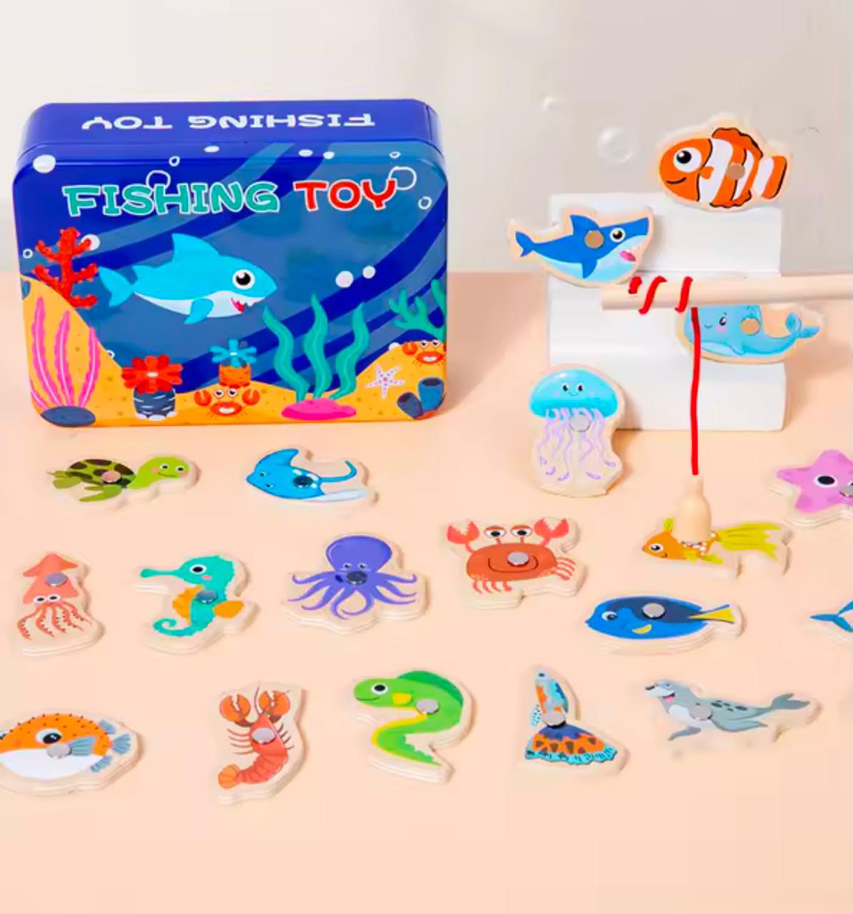 Дитяча магнітна риболовля дерев'яна 20 рибок 2 вудки (95)