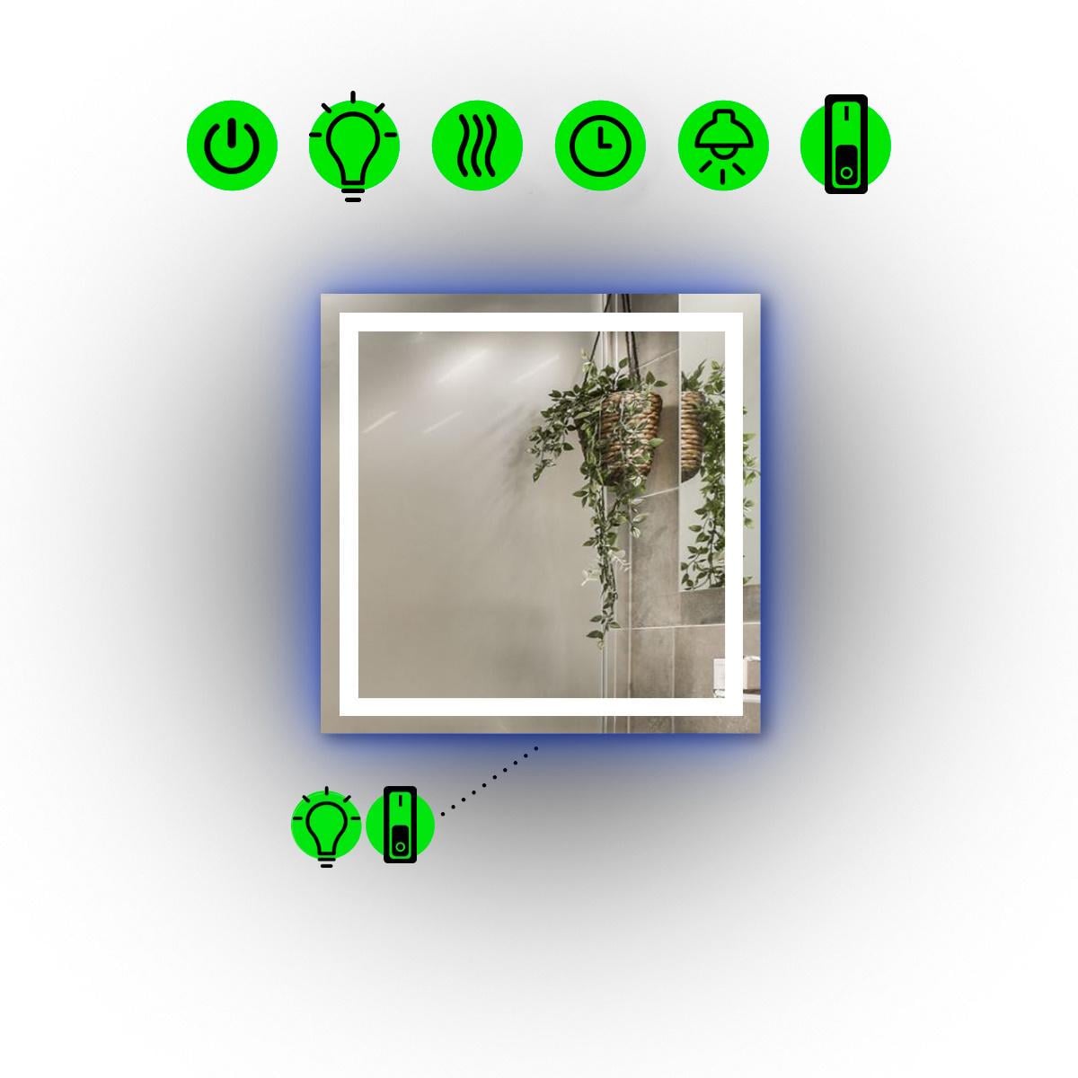 Зеркало с LED-подсветкой Karnet с двумя сенсорами и часами 60x60 см (Karnet/600x600/214151/26/1х)