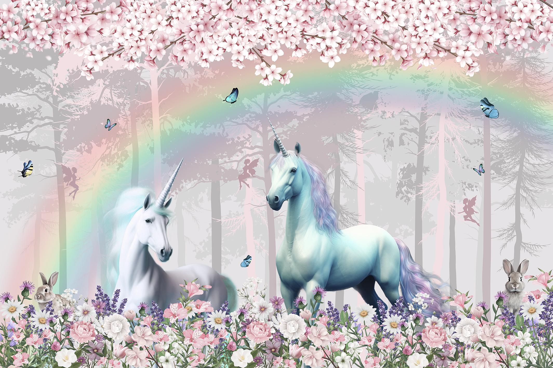 Фотошпалери флізелінові Upstream Єдинороги у зачарованому лісі 180х120 см (S5KID-057/2)