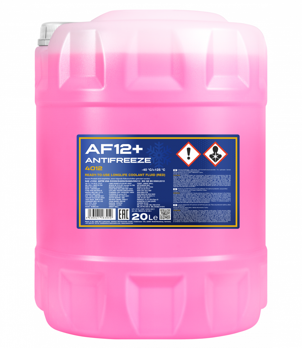 Антифриз Mannol 4012 Longlife Antifreeze AF12+ -40°C готовий розчин 20 л Червоний (MN4012-20) Антифриз Mannol 4012 Longlife Antifreeze AF12+ -40°C готовий розчин 20 л Червоний (MN4012-20)