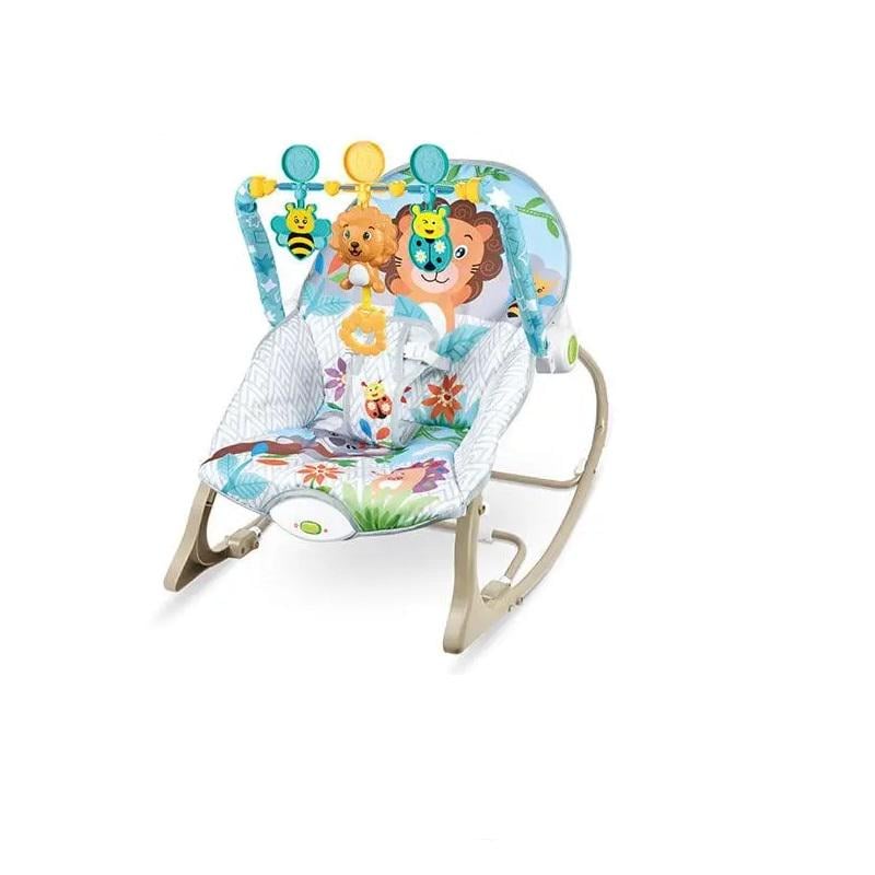 Шезлонг-качалка детский напольный 68145-1 музыкальный из комбинированных материалов с рисунком Голубой (150-7-179681)