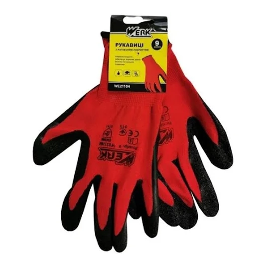 Рукавички WERK WE2110H латексним покриттям Червоний/Чорний