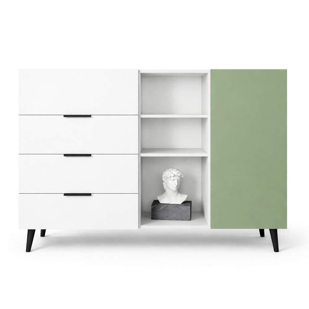 Комод с центральной нишей с полками на ножках (RM4B1F1500WHGR)