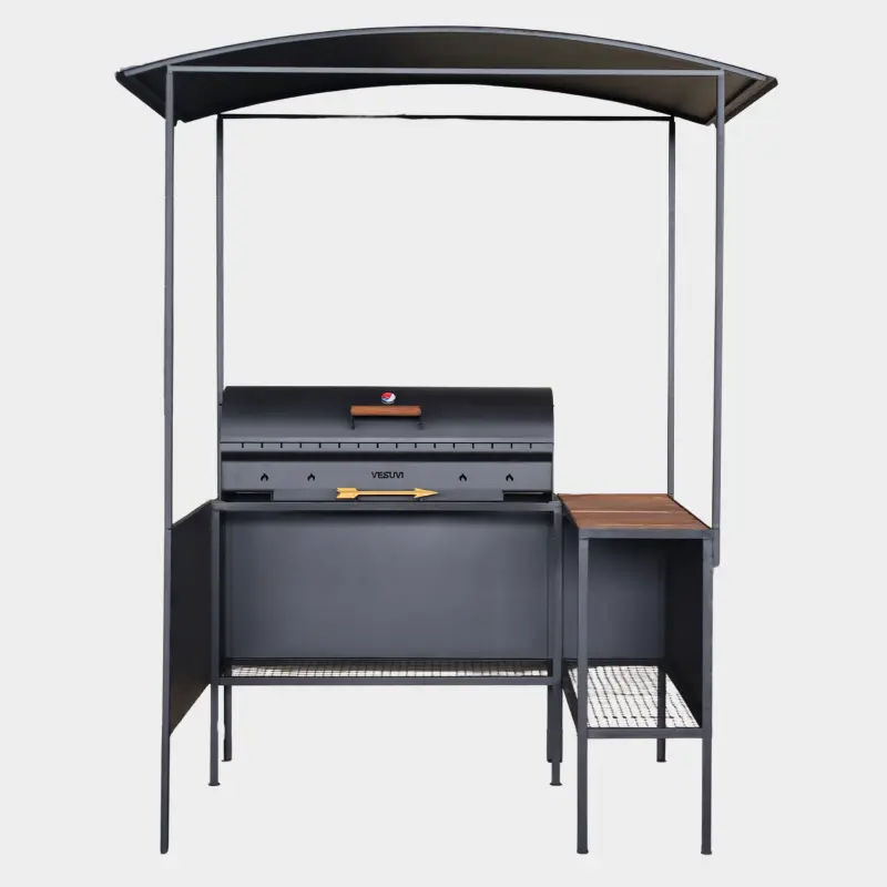 Мангал стационарный с крышей BBQ и секцией для дров Черный (102-15-m-bbqKRISH)