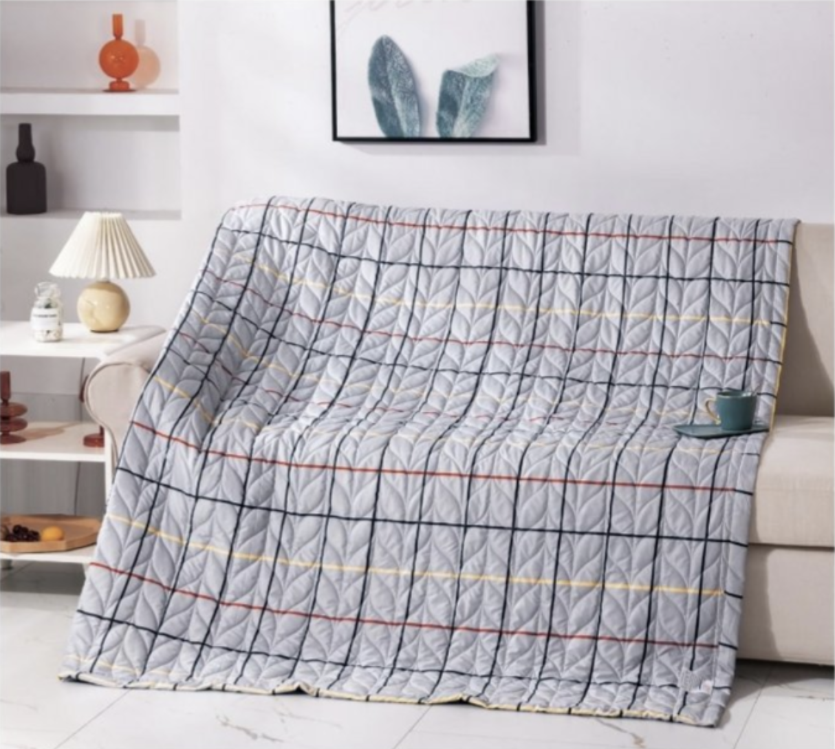 Літня ковдра-покривало Koloco Клітинка двостороннє 200х230 см Сірий