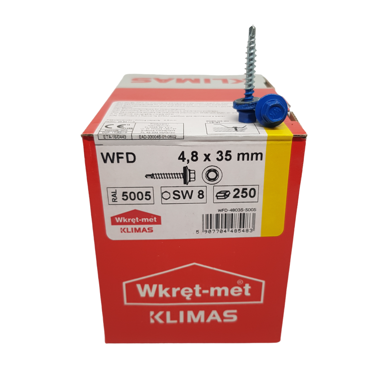 Саморез кровельный Wkret-Met WFD по дереву с шайбой EPDM 4,8х35 мм (RAL 5010)