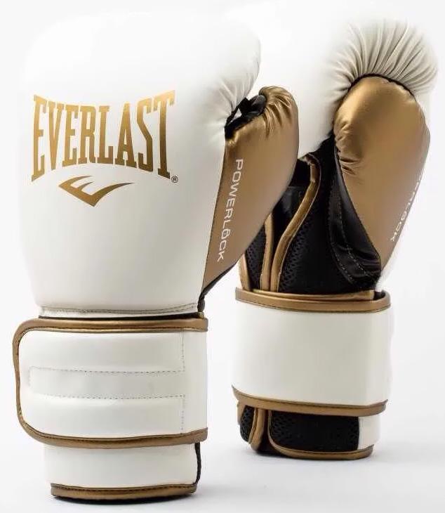 Боксерские перчатки Everlast POWERLOCK 2R TRAINING GLOVE Уни 10 унций Белый/Золотой