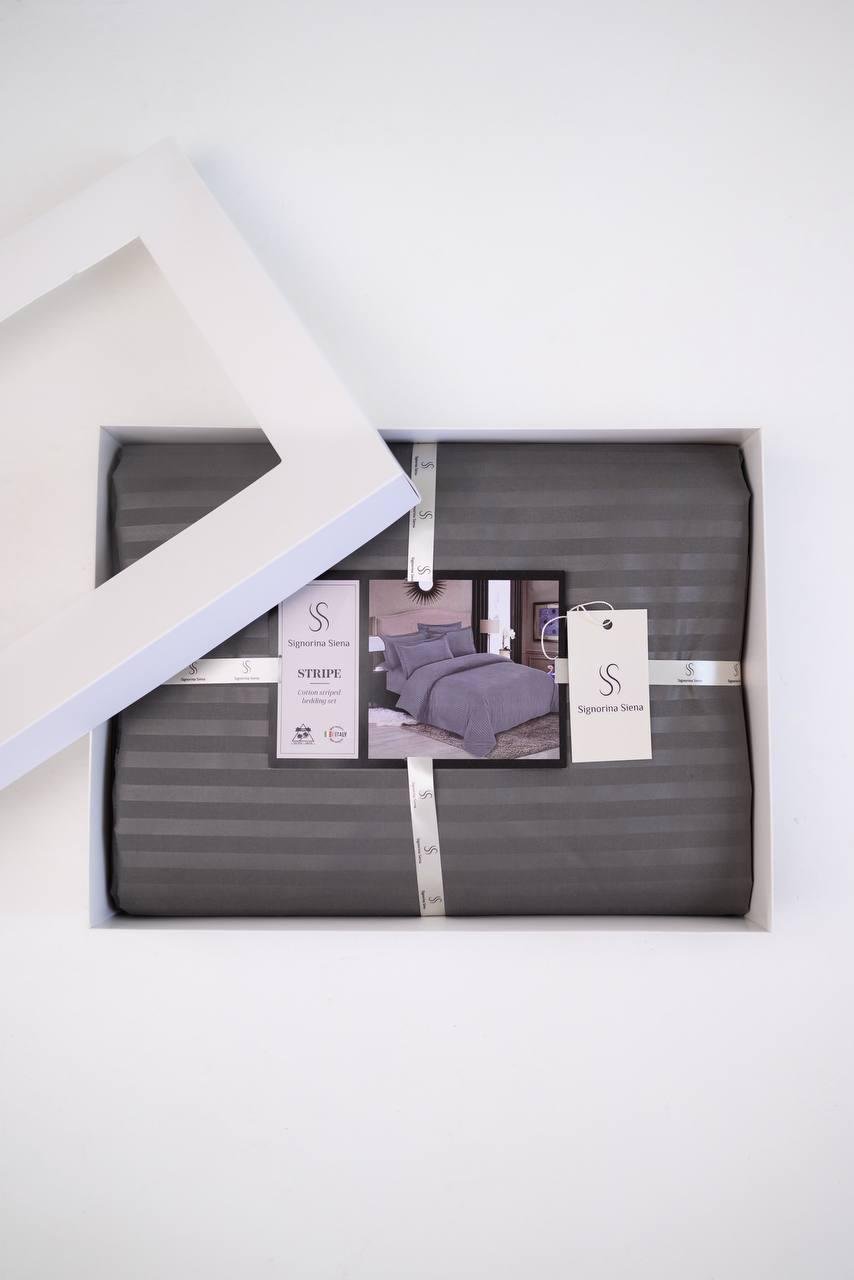 Комплект постільної білизни Signorina Siena зі страйп-сатину сімейний 50x70/70x70 Теплий сірий (004S) - фото 1