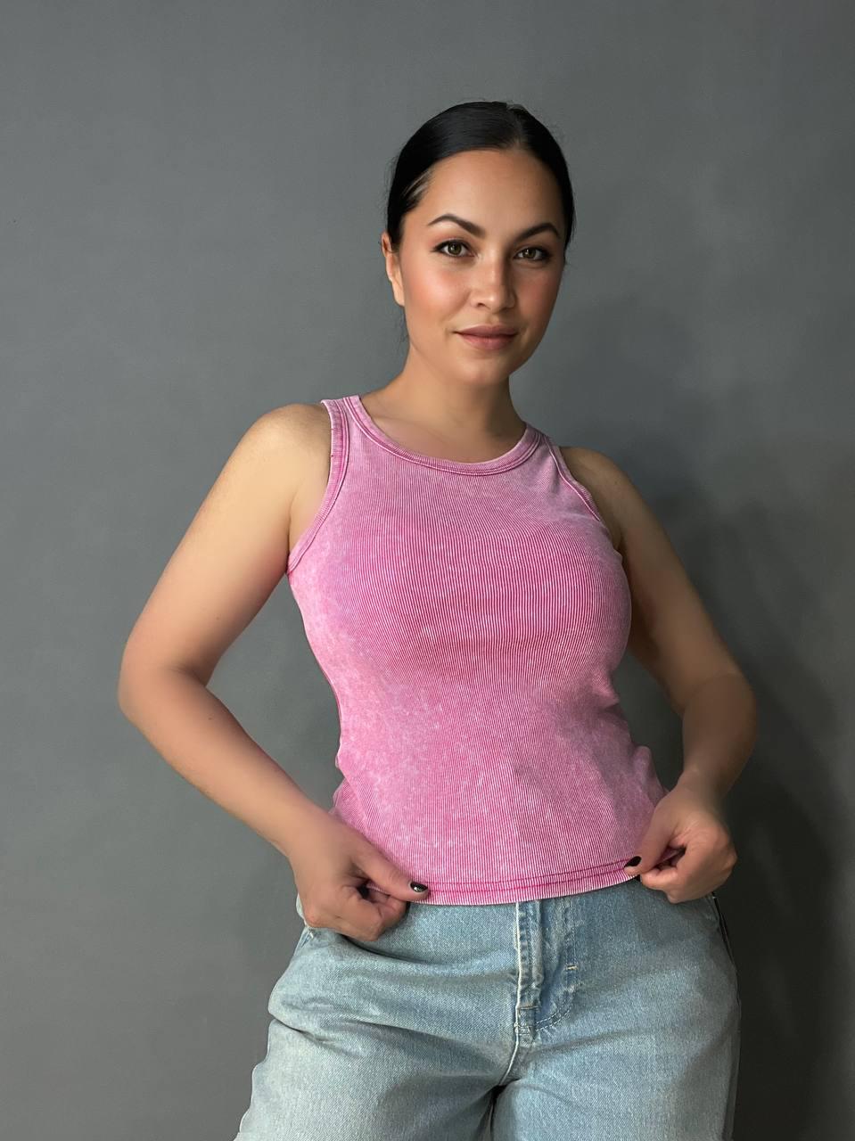 Майка жіноча A-N 2733 у рубчик з порізаними швами OS Рожевий (26794581) - фото 1 Майка жіноча A-N 2733 у рубчик з порізаними швами OS Рожевий (26794581) - фото 1