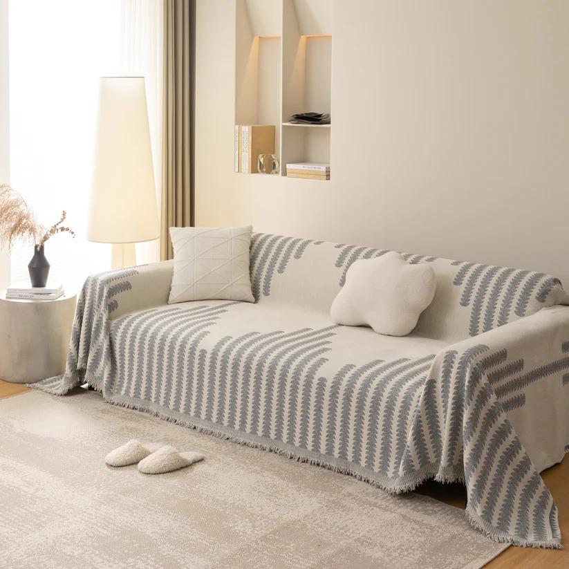 Плед покрывало на диван и кровать для мягкой мебели с узором 180х230 см Бело-серый - фото 4 Плед покрывало на диван и кровать для мягкой мебели с узором 180х230 см Бело-серый - фото 4