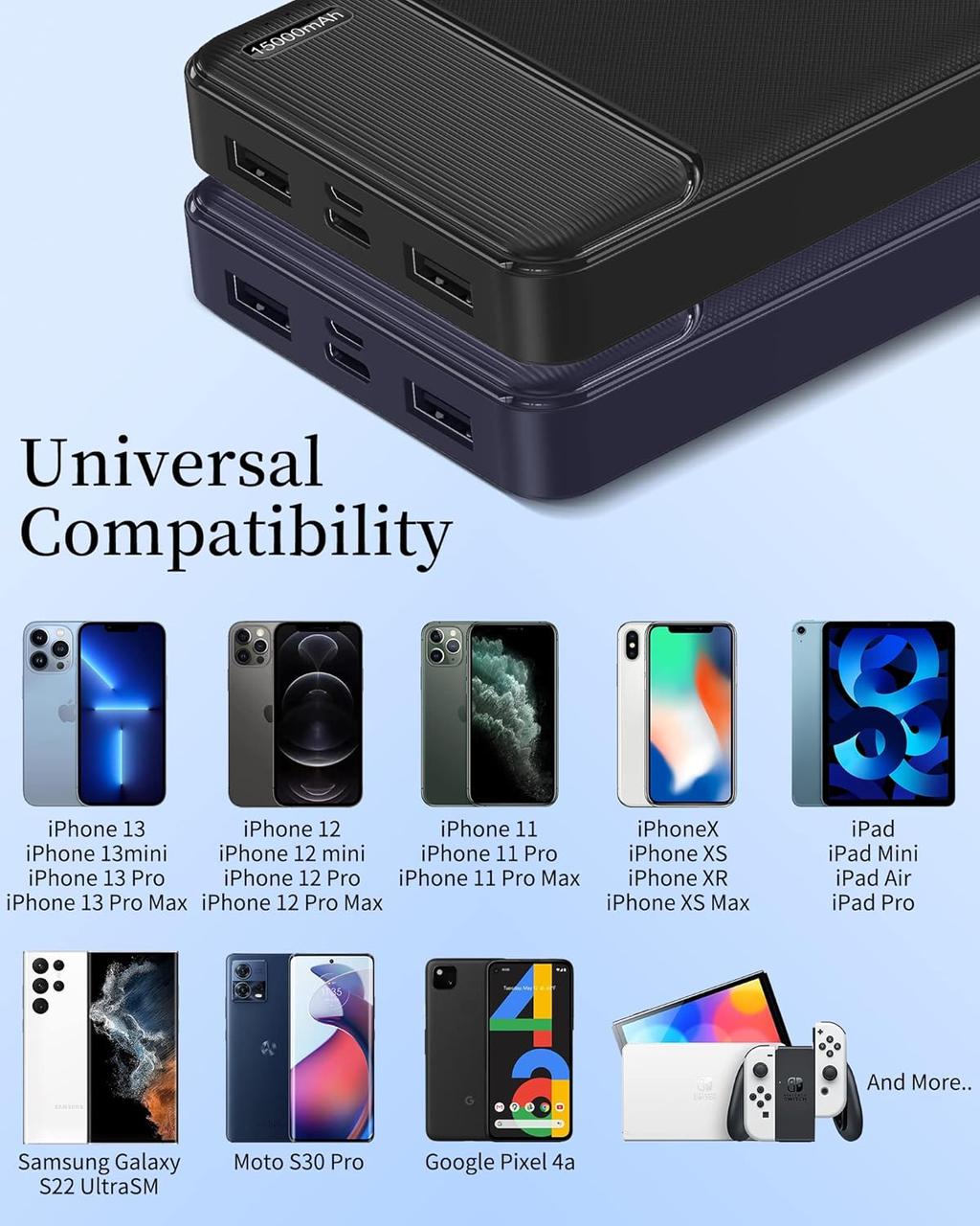 Зарядні пристрої AsperX Power Bank 15 000 мА·год з входом і виходом USB-C 2 шт. - фото 6